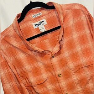 Duluth Trading Shirt Orange Plaid Long Sleeve Button Up UNTUCKED Mens 3XL